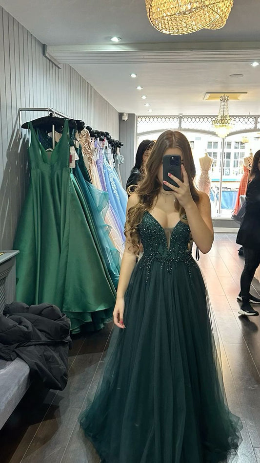 Emerald green prom dress A Line Evening Dress fg7003