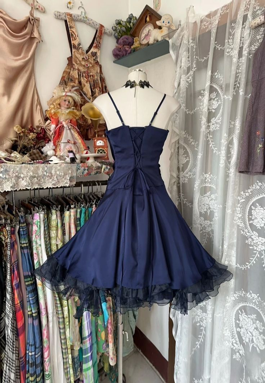 Vintage Navy Blue Short Homecoming Birthday Dress Cocktail Dress Y8801