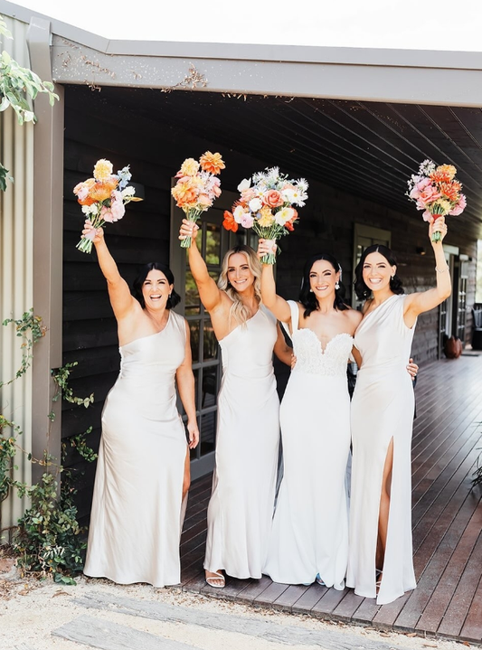 Pretty Sheath One Shoulder Ivory Satin Bridesmaid Dress Evening Dress with Slit SH3205