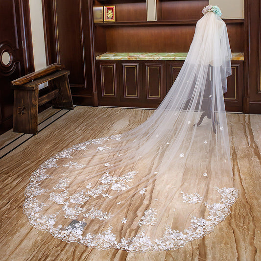 3.5 Meters Double Layers Tulle Floral Wedding Veil