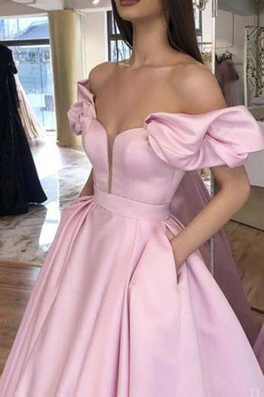 LTP1516,Pink Long Prom Evening Dresses,Off The Shoulder Prom Formal Gown