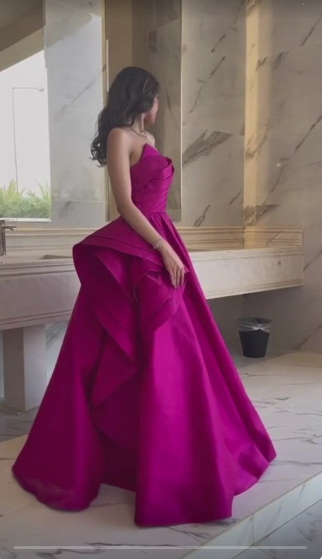 Sleeveless Fuchsia A-Line Satin Formal Prom Dress, Hot Pink Birthday Dress