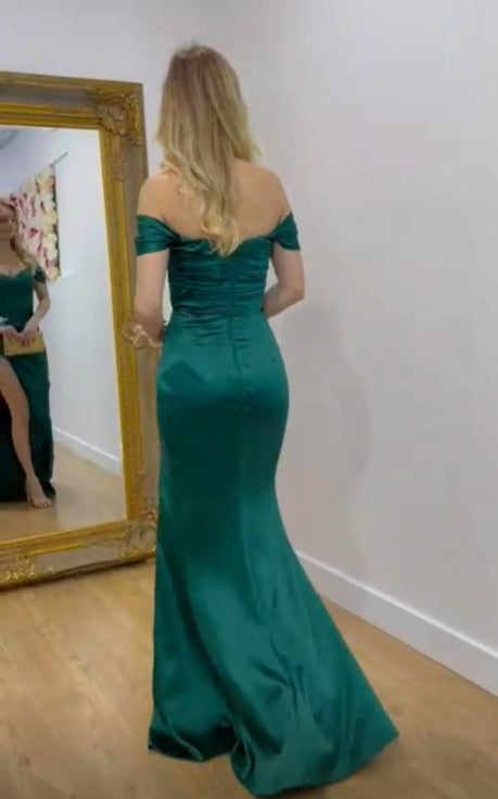 Discount Green Prom Dress, Off The Shoulder Evening Dress, Mermaid Party Dress With Split