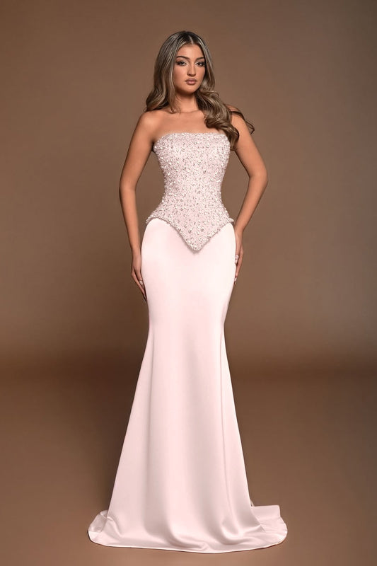 Pink Strapless Sleeveless Mermaid Prom Dress with Rhinestone - liymcdress