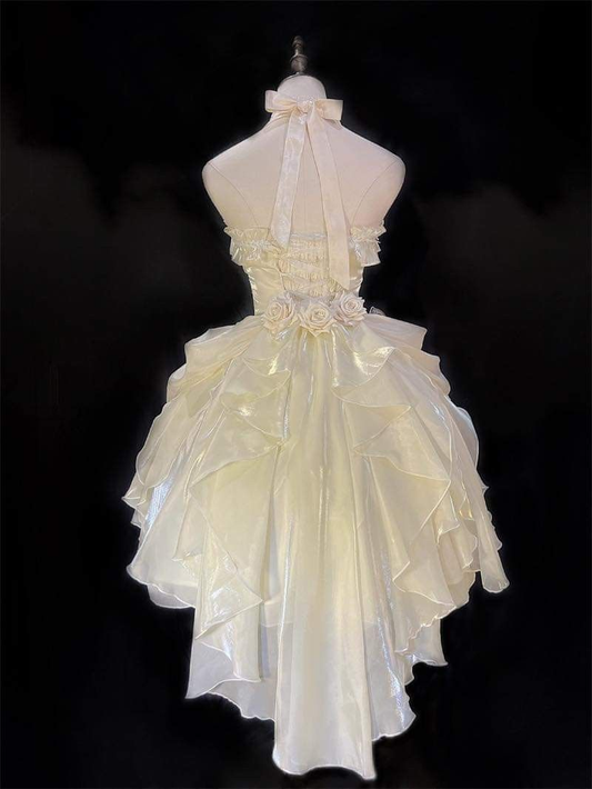 Cute Light Yellow Halter Chiffon Short Homecoming Dress 21st Birthday Dress Y9872