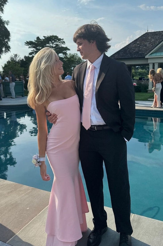 Fancy Mermaid Straps Light Pink Long Prom Dresses Gala Dress Formal