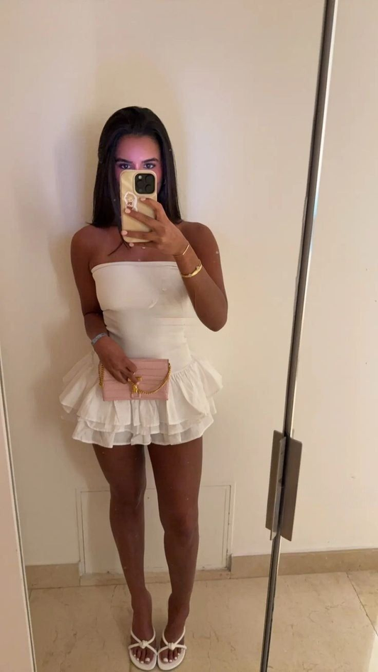 Sexy Strapless Satin White Short Birthday Dress Mini Homecoming Dress Y9017