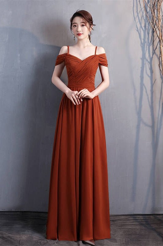 4 Styles Rust Orange Chiffon Long Mismatched Bridesmaid Dresses