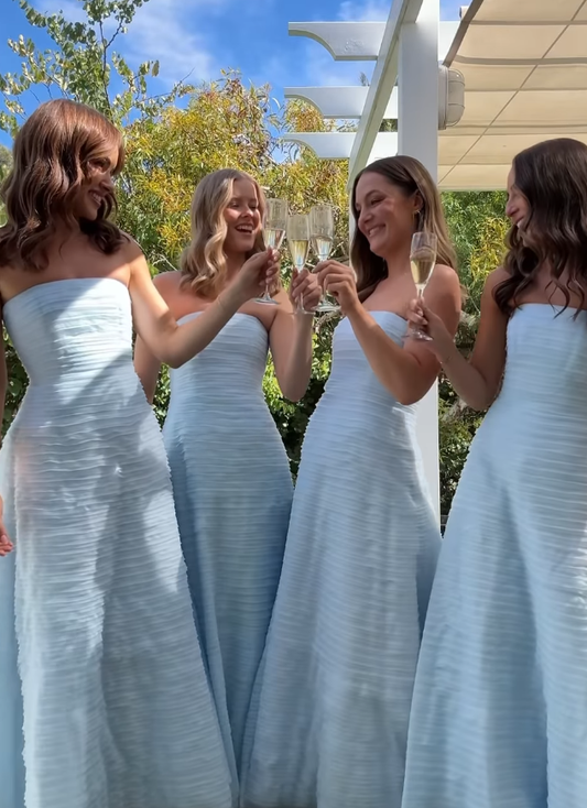 Baby Blue A Line Strapless Layered Chiffon Long Prom Dress Bridesmaid Dress SH4817