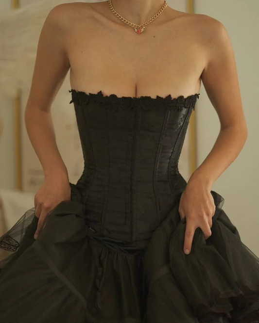 Sexy Strapless Black Tulle Lace A Line Homecoming Dress Short Party Dress Cocktail Dress Y8857