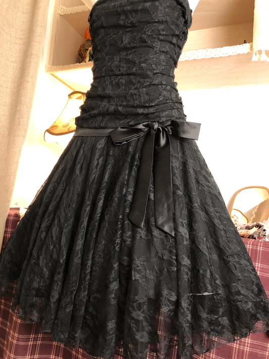 Elegant Strapless Black Lace Short Graduation Homecoming Dress 18th Birthday Dress Y9765