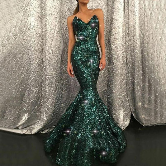 Gorgeous Dark Green Sweetheart Mermaid Sequins Prom Dress | Liymcdress