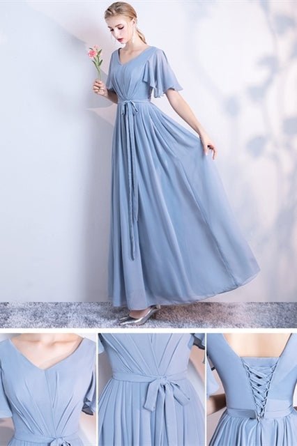 6 Styles Blue Chiffon Long Bridesmaid Dresses