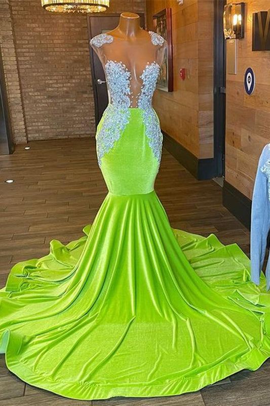 Green Asymmetric Sleeveless Mermaid Prom Dress Floor Length with Rhinestone