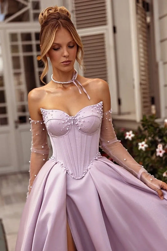 Purple Sleeveless Strapless Sweetheart A-Line Beadeds Prom Dress - liymcdress