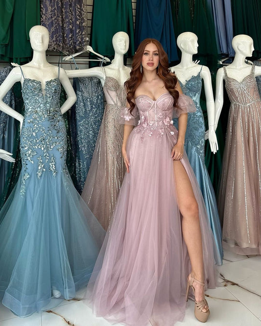 Pink Strapless Sleeveless Embroidery A-Line Prom Dress - liymcdress