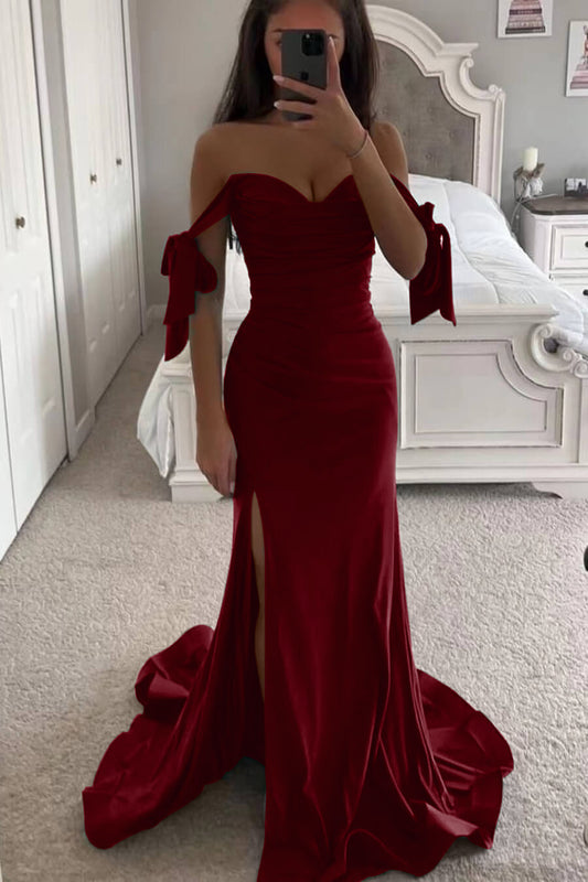 Emerald Green Sweetheart Off-the-Shoulder Mermaid Long Slit Prom Dress | Liymcdress