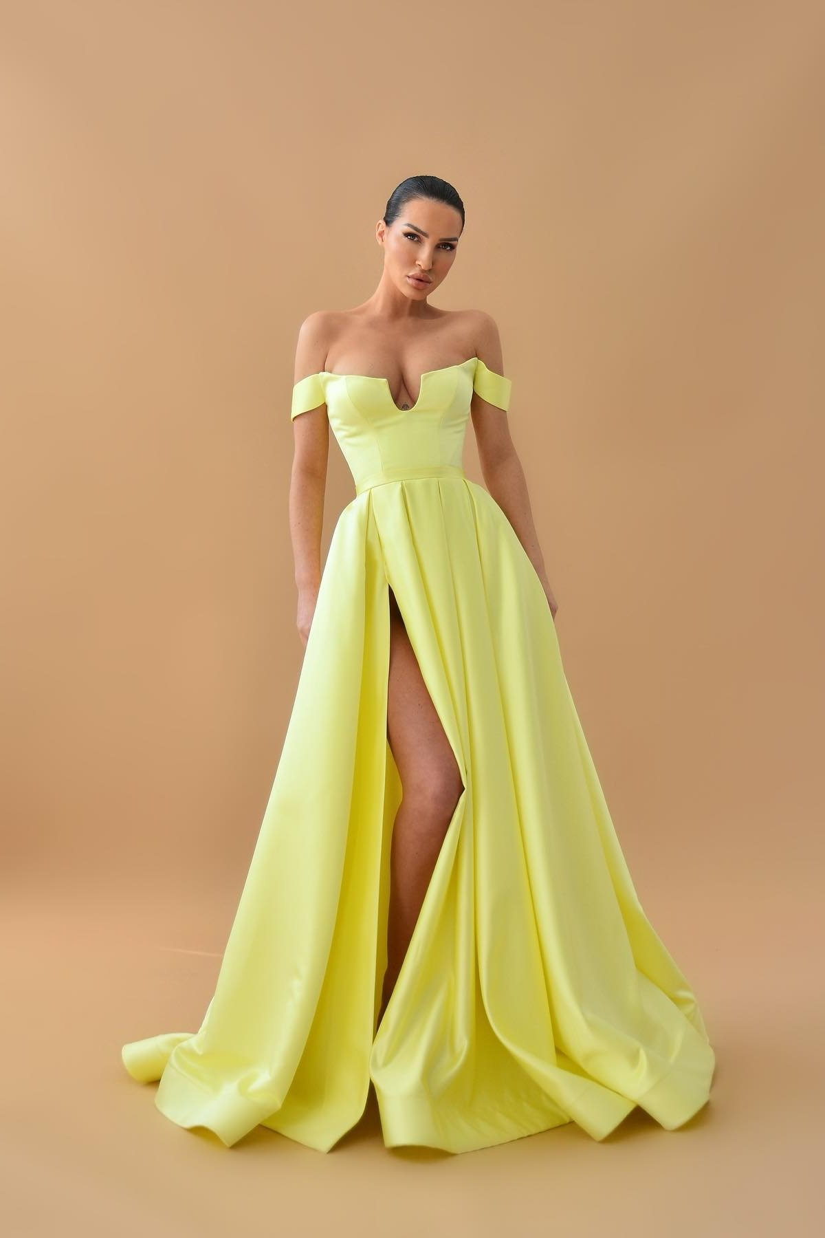 Yellow Sleeveless Strapless Off-Shoulders A-Line Long Prom Dress - liymcdress