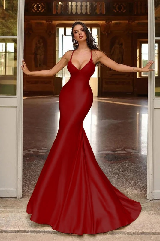 Yellow Spaghetti Strap V Neck Mermaid Prom Dress - liymcdress