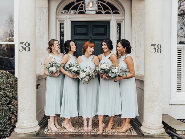 A-line Halter Pleated Chiffon Sleeveless Tea Length Bridesmaid Dress BD085