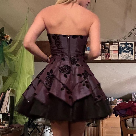 Vintage Strapless Satin Tulle Tiered Short Prom Dress Homecoming Dress Y8106