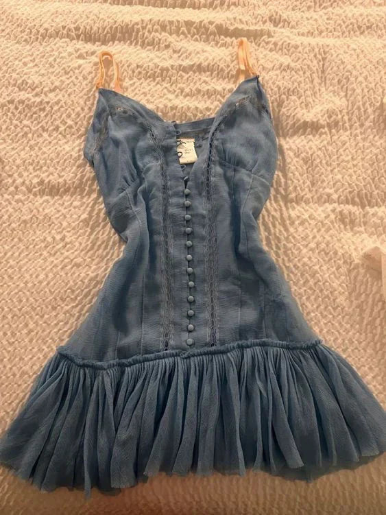 Blue Grey A Line Spaghetti Strap Chiffon Short Homecoming Dress Outfits SH3644
