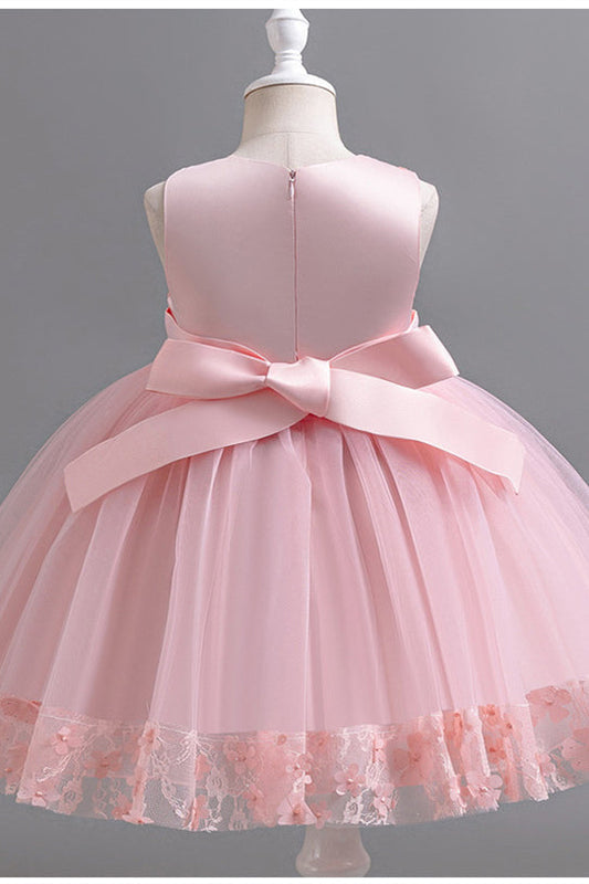 Crew Neck Blush Pink 3D Floral Birthday Dress