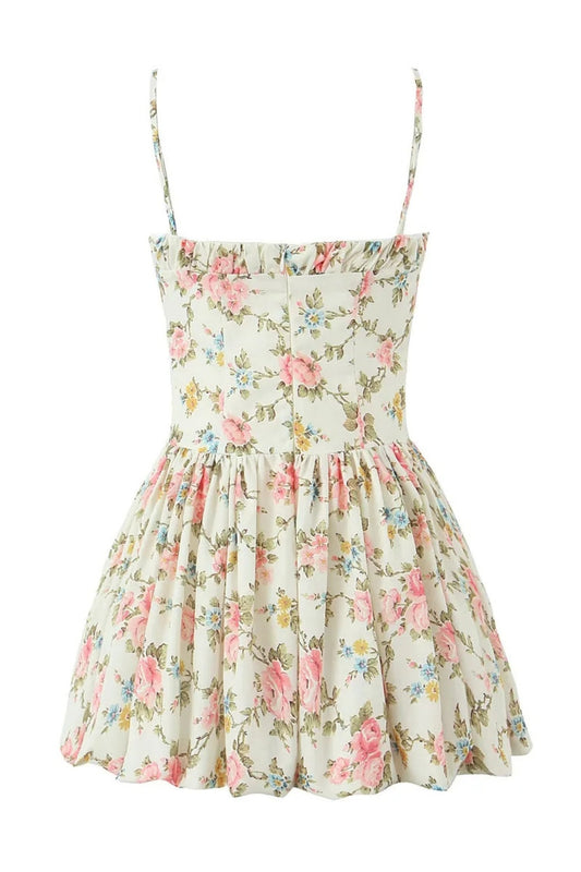 Spaghetti Strap Floral Print A-line Short Dress