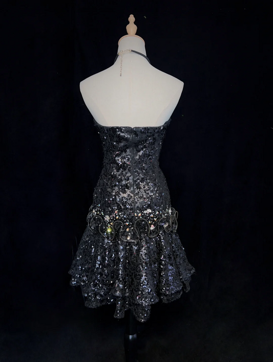 Unique Mermaid Strapless Sleeveless Sequin Silver Gray Formal 7th Grade Homecoming Dresses Middle School Prom Dress Hoco Outfits DH1338