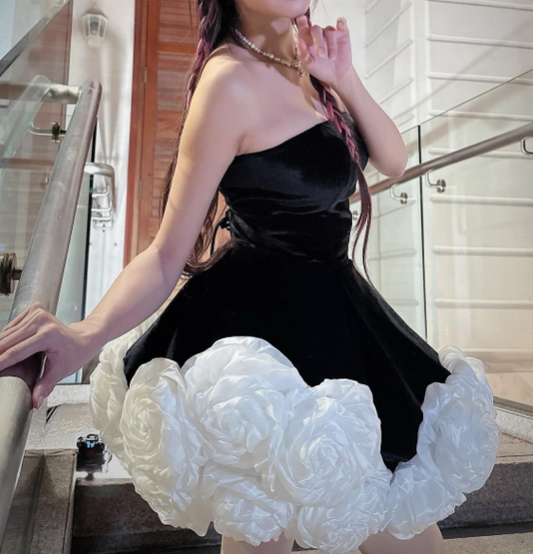 Trendy Ball Gown Strapless Black Velvet Mini Short Formal 7th Grade Homecoming Dresses Middle School Short Prom Dress Hoco Outfits DH1345