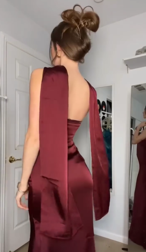 Simple Sheath Strapless Burgundy Satin Long Prom Dress Bridesmaid Dress SH4763