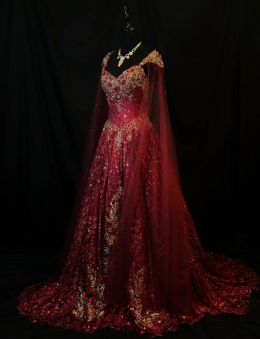 Fairy Sweetheart A-Line Long Prom Dresses, Tulle Beaded Burgundy Quinceanera Dresses Sleeveless Sweet 16 Dresses ED05607