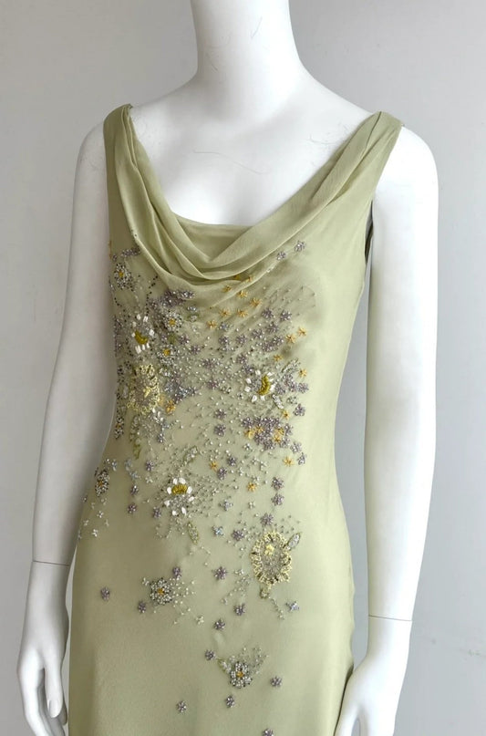 Chic Green Prom Dresses V-neck Sheath Evening Dress Beaded Chiffon Sleeveless Wedding Guest Outfit ED06533