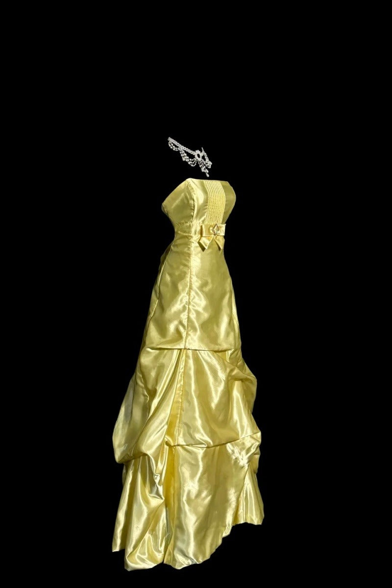 Vintage Yellow Prom Dress Strapless Satin A-Line Evening Dress ED06779