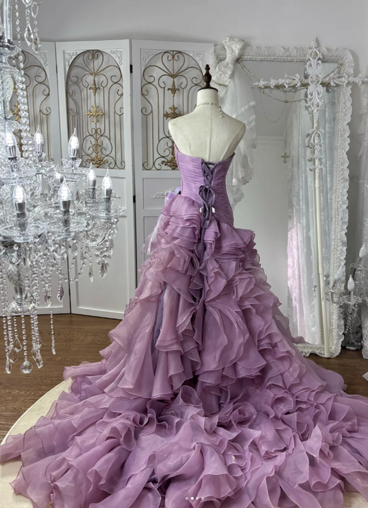 Chic Purple Prom Dress Sweetheart Sheath Birthday Dress Tulle Sleeveless Evening Dress ED06785