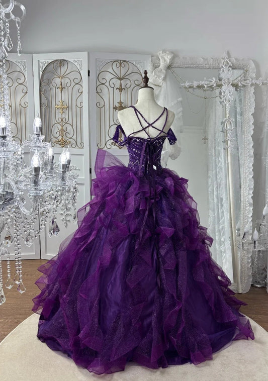 Cute Purple Prom Dress Tulle Straps Evening Dress A-Line Birthday DressED06847