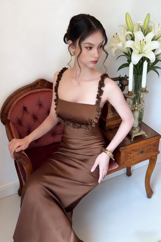 Gorgeous Sheath Yellow Prom Dress Satin Straps Evening Dress ED06854