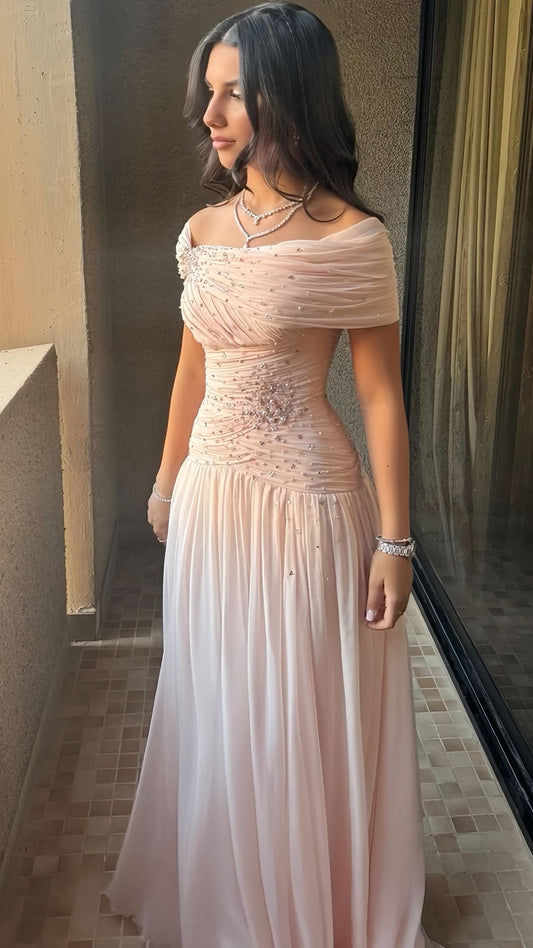 Elegant Senior Prom Dresses Pearl Beaded Chiffon Long Evening Party Dress,LTP4314