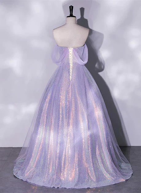Lavender A-line Tulle and Sequins Prom Dress