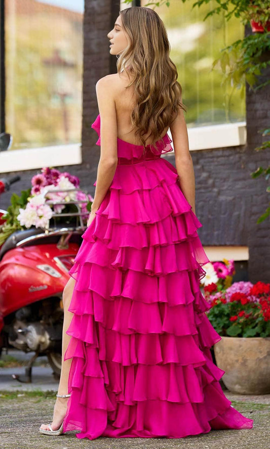 Formal Women's Dresses Ruffled Halter Gown Backless Sleeveless Multi Layer Gown With Slit Prom Dresses Stores
