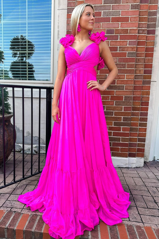 Liymcdress Ruffles Fuchsia Chiffon A-line Boho Dress Prom Dress Charming Evening Party Dress