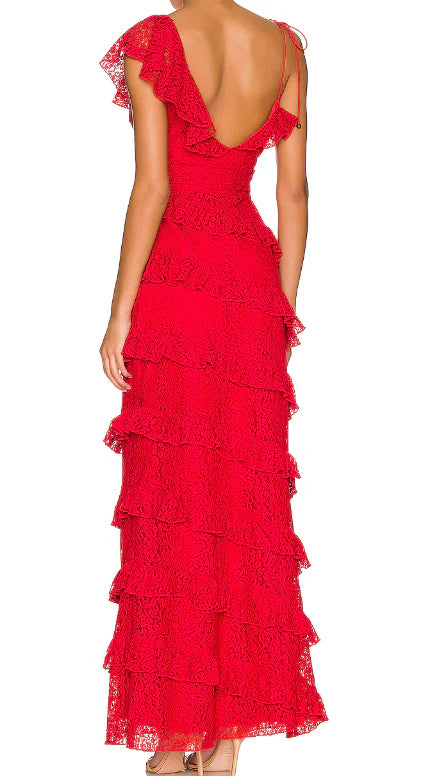 Liymcdress Long Red Prom Dresses Sexy Lace Evening Dress With Slit Elegant Party Formal Dress