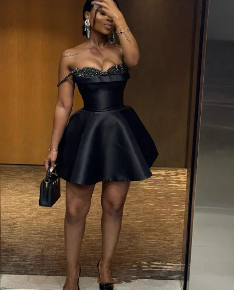 Liymcdress A-line Sleeveless Mini Party Dress Black Short Prom Dress Homecoming Dress Sexy Graduation Dress