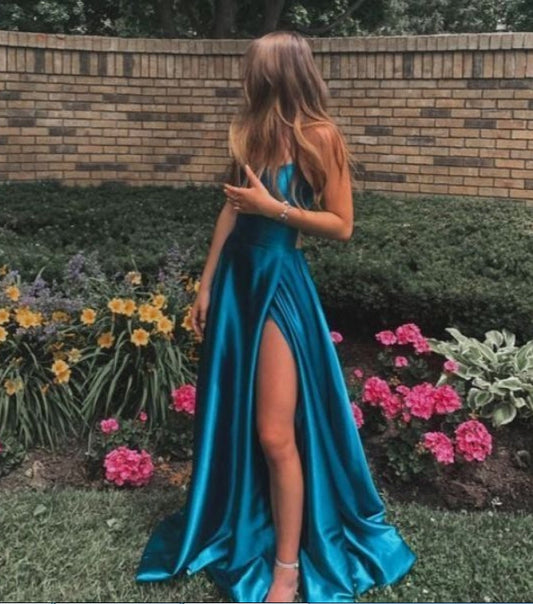 Liymcdress A-Line Simple Long Prom Dress Charming Formal Evening Party Gowns With Slit