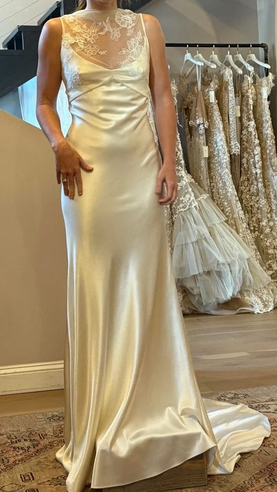 High Quality Sheath Ivory Lace Wedding Dresses Satin Long Bridal Gown,LTP4311