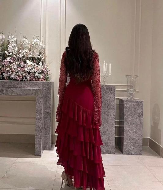 Elegant Sequins Chiffon Multi-Layered Prom Dress Formal Party Evening Dress Y7736