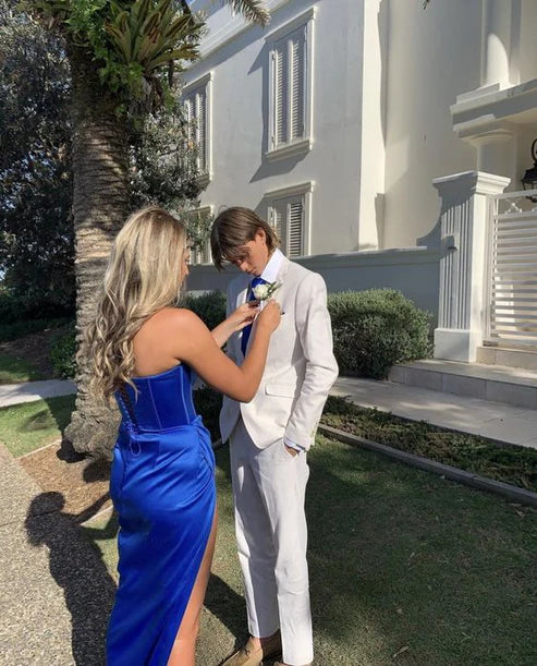 Wholesale Royal Blue Mermaid Slit Corset Prom Dresses Ruched Formal Evening Party Dresses Bridesmaid Dresses