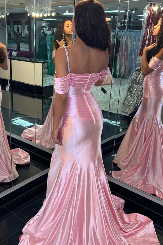 Wholesale Mermaid Off-the-Shoulder Beaded Pleated Long Prom Dress Charming Evening Party Dress