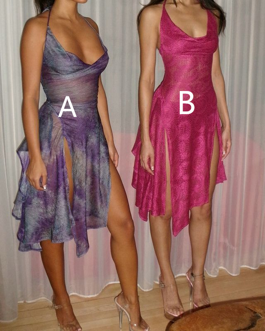 Vintage Halter A Line Slit Cocktail Dress,Short Party Dress Y8491