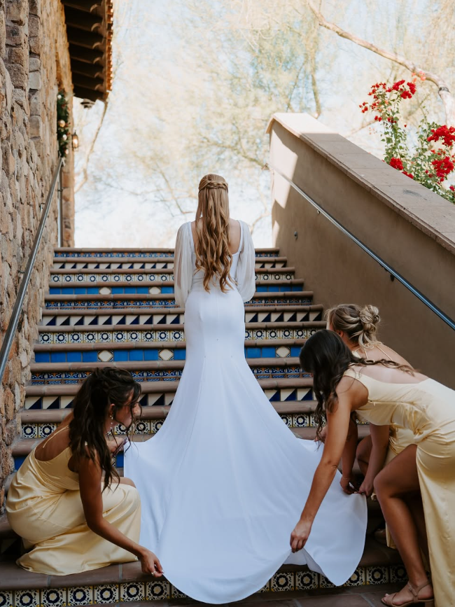 Backless A Line Round Neck Light Yellow Satin Long Bridesmaid Dress Evening Dress with Slit SH3274